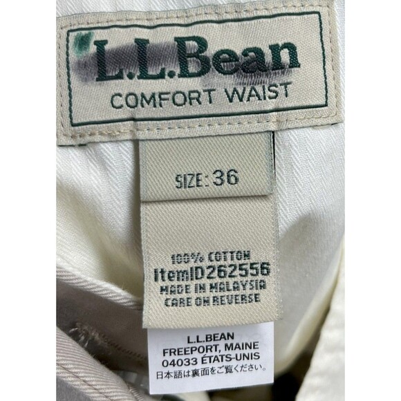LL Bean Pants Men's Size 36 x 28 Beige Chino 100% Cotton Tapered Leg - Picture 5 of 6